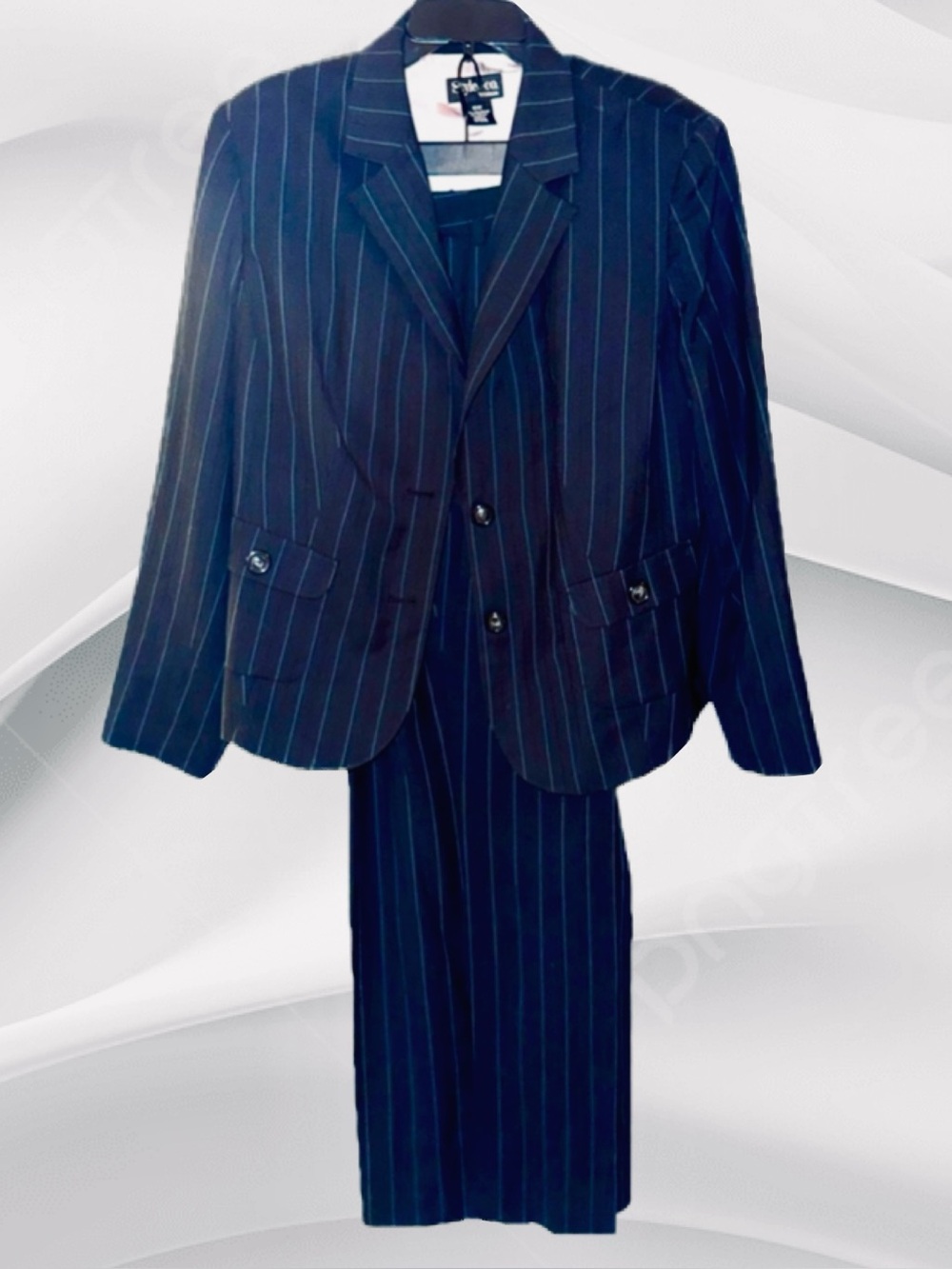 Style & Co. Womens Dark Blue Pinstripe Pants Suit
